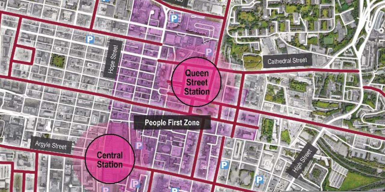 Map of Glasgow City Centre and proposed People First Zone.