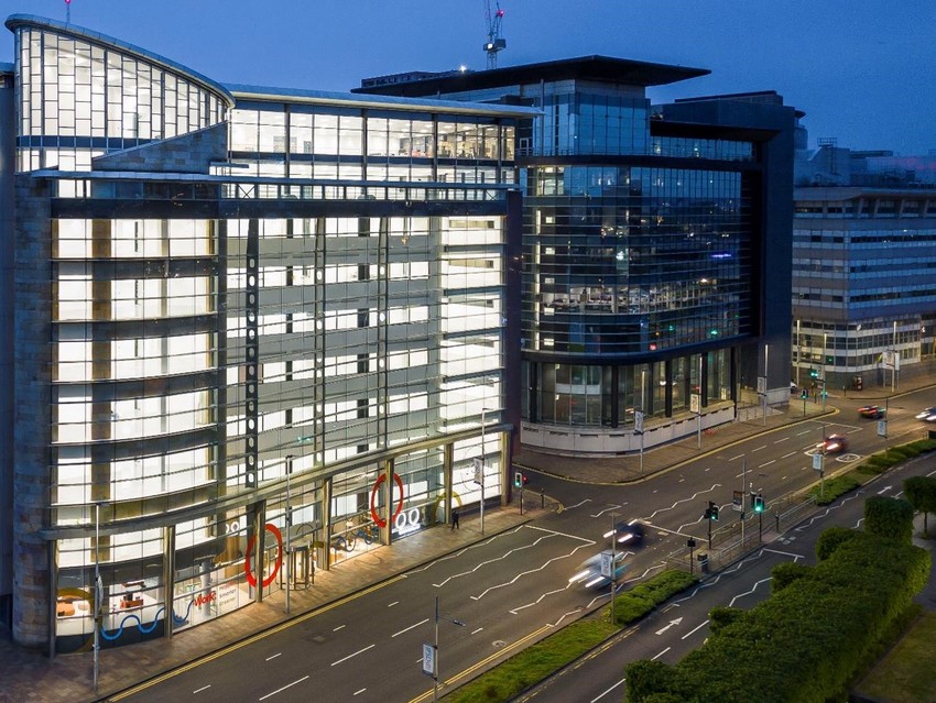 Recently refurbished 200 Broomielaw at night