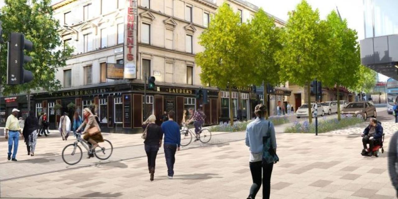 Artists impression of the new Sauchiehall Precinct & Cambridge Street Avenue.