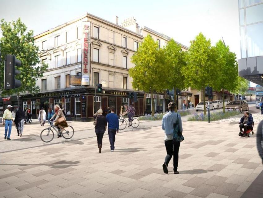 Artists impression of the new Sauchiehall Precinct & Cambridge Street Avenue.