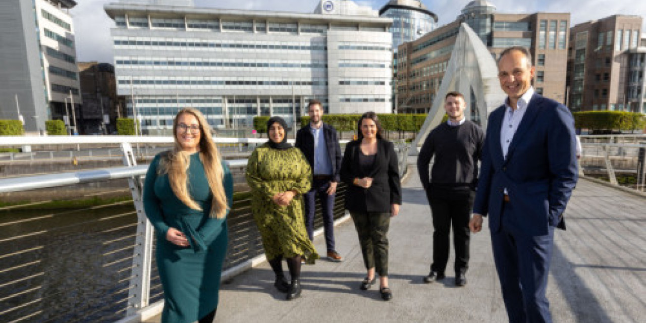 Bas Burger, CEO, Business at BT with colleagues celebrating the launch of BT Group’s multi-million pound revamped Glasgow office.