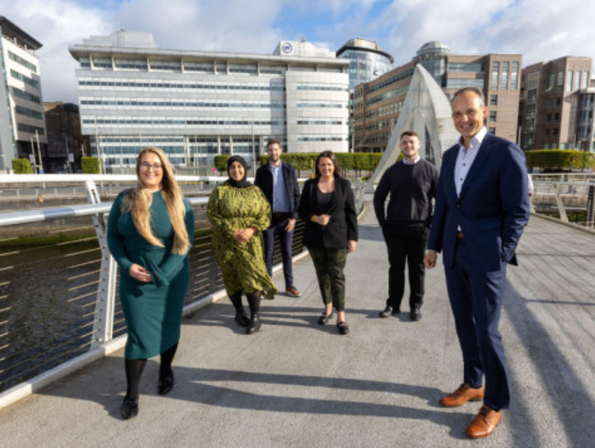 Bas Burger, CEO, Business at BT with colleagues celebrating the launch of BT Group’s multi-million pound revamped Glasgow office.
