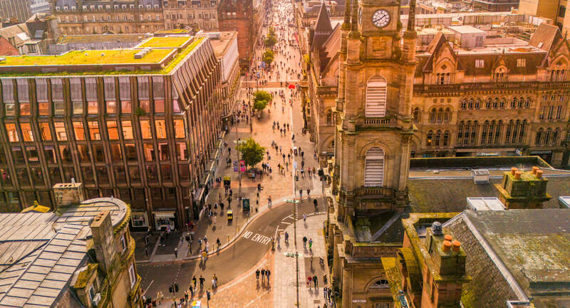 Aerial photo of Buchanan St at sunrise