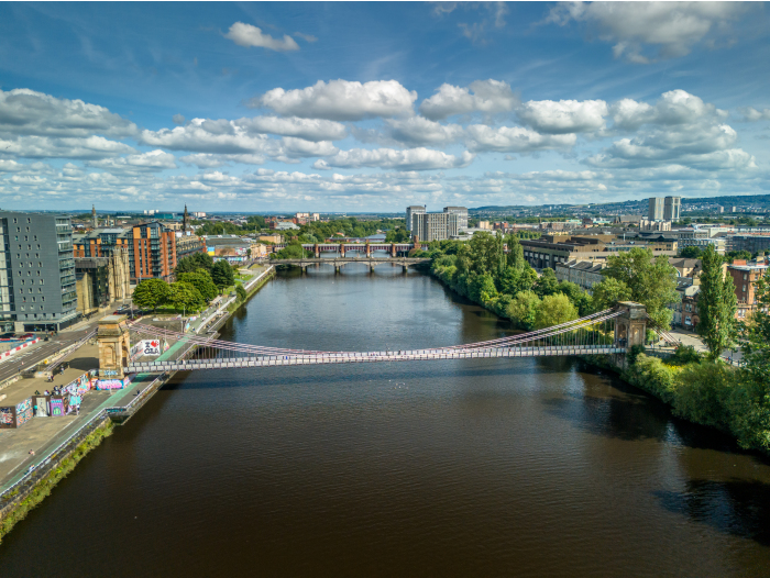 Aerial image of the River Clyde as it runs through the Custom House Quay.