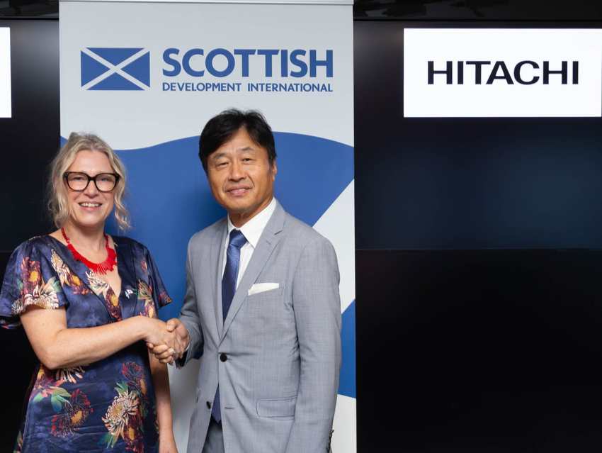 Cabinet Secretary for Climate Action and Energy Gillian Martin with Hitachi Ltd Vice President and Executive Officer Hirohide Hirai