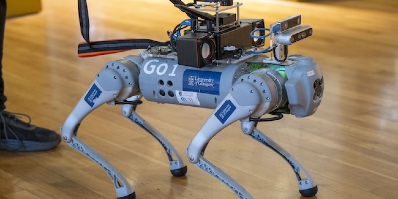 A grey quadruped robot that looks a little like a dog.